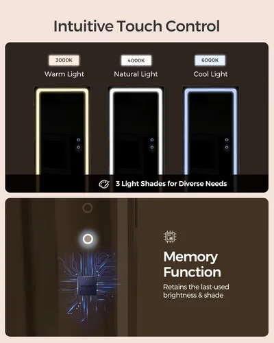Miniatura 28 de SONGMICS Gabinete colgante de joyería, gabinete de pared con luces interiores LED, organizador de joyas montado en la puerta, espejo de cuerpo Blanco