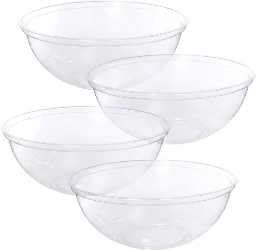 PLASTICPRO Cuencos redondos desechables para servir, aperitivos o ensaladas, plástico transparente, paquete de 4 (cuencos grandes, 4)