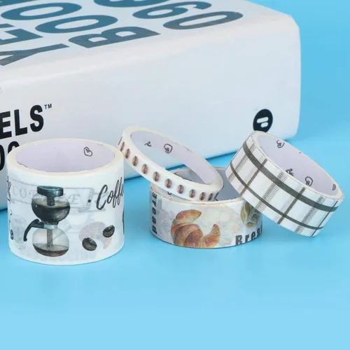 Miniatura 4 de Washi - Juego de 4 cintas adhesivas decorativas para diarios de viñetas, álbumes de recortes, estilo cultural café, cinta Washi para álbumes
