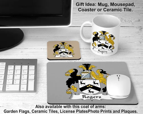 Miniatura 2 de Rogers Coat of Arms/Rogers Family Crest Taza de cerámica para café/cacao de 11 onzas por Carpe Diem Designs, fabricada en los Estados Unidos