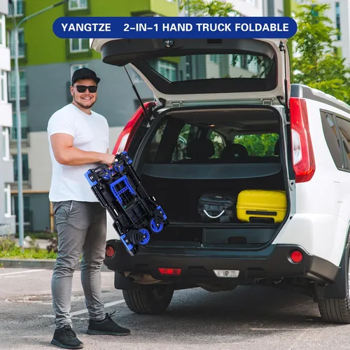 Miniatura 5 de Carro de mano plegable 2-1, carrito de mano de capacidad de 330 libras, carretilla de mano plegable con mango retráctil y 4 ruedas de goma, carrito