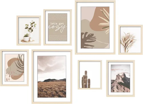 Miniatura 10 de ArtbyHannah Juego de marcos de pared para galería, marcos de fotos color beige, collage de decoración de pared con arte neutro para sala de estar