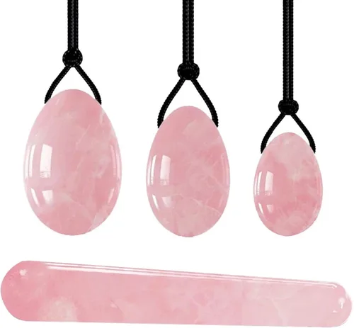 Juego de huevos de jade Yoni de cuarzo rosa, huevos de Kegel Yoni, piedras naturales, bola de ejercicio, masaje, tipo 1