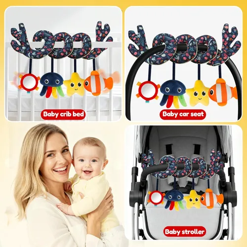 Miniatura 6 de Juguete de actividad en espiral para asiento de automóvil y cochecito, juguetes de asiento de automóvil para bebés de 0 a 6 meses niño, juguetes