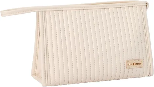 Miniatura 6 de Bolsa de maquillaje para mujer, bolsa grande con cremallera para uso diario, bolsa de cosméticos de piel sintética, bolsa de cuidado de la piel