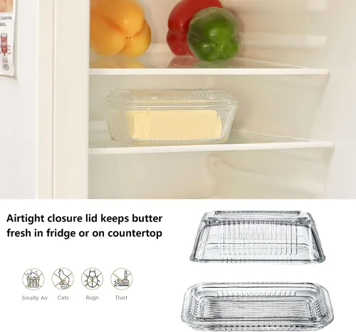 Miniatura 4 de Mantequillera de cristal transparente con tapa para encimera, plato de mantequilla de cristal de 6.5 pulgadas con tapa, bandeja de mantequilla