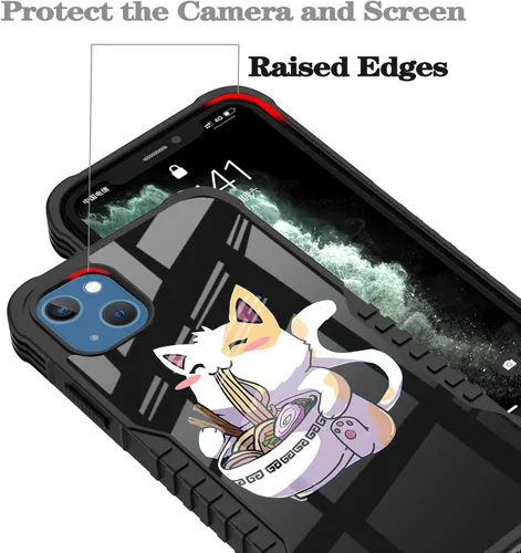 Miniatura 4 de Funda compatible con iPhone 13/14, a prueba de golpes, arañazos, diseño Kawaii de gato, color negro