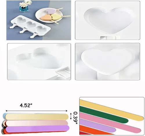 Miniatura 3 de ELANE 4 moldes para paletas de hielo, silicona, con forma de cilindro, blanco, moldes para paletas de hielo con 25 palitos de paletas