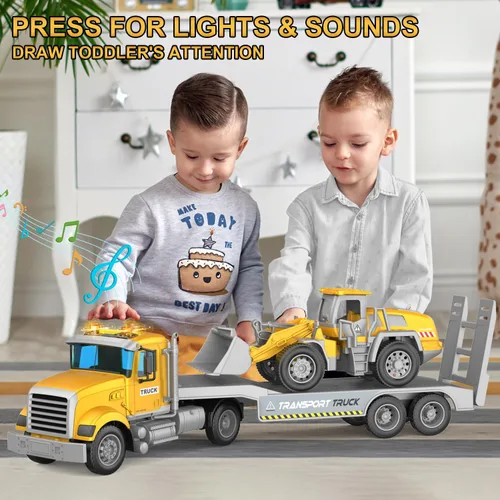 Miniatura 8 de DOWELLIN Vehículo transportador de juguetes para niños, incluye auto transportador y camión bulldózer, juguete de autos, regalo de cumpleaños