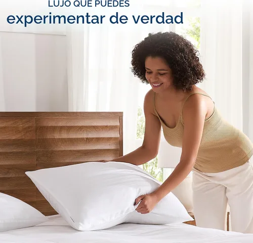 Miniatura 5 de downluxe Juego de 2 almohadas de plumas de ganso y plumón, colección de hotel, para dormir de espalda, estómago o de lado, tamaño Queen