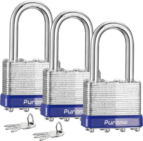 Miniatura 9 de Puroma Lock 1 Pack Candados, Candados de 1-1/2” de grillete largo, candados resistentes con 2 llaves, candados de acero endurecido de 40 mm