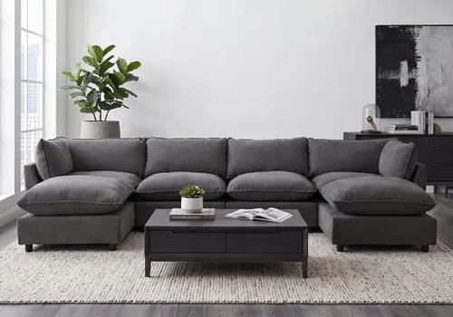 Miniatura 19 de Iroomy Oversized Modular Sectional Sofa, Chenille Cloud Couch, Deep Comfy Seat, 4-Seater Sofas, Couches, Living Room, Beige