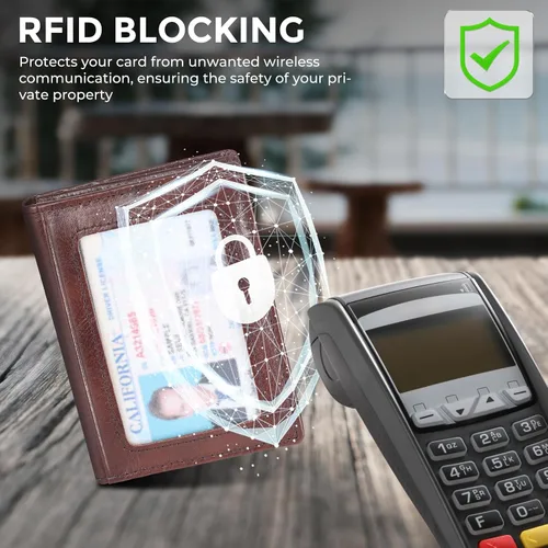 Miniatura 3 de Bolsillo frontal con bloqueo RFID, minimalista, delgado, de cuero, plegable, para tarjeta de crédito, con ventana de identificación