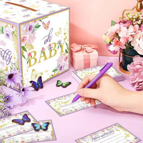 Miniatura 2 de Teling 51 boletos para rifas de pañales con caja de tarjetas, decoración de baby shower, caja de soporte para baby shower, para fiesta de rifas
