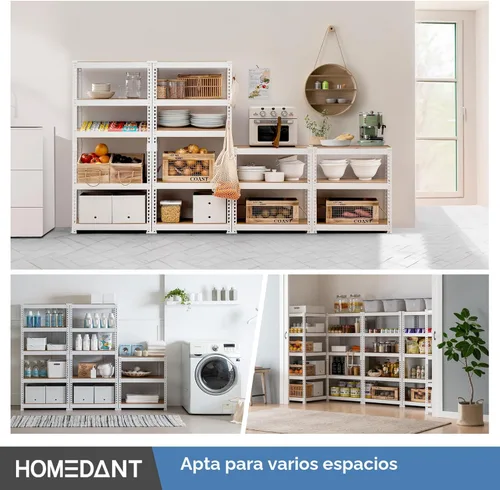 Miniatura 9 de HOMEDANT - Estantería de metal blanco laminado de 5 niveles sin tornillos, estante ajustable para garaje, estante de almacenamiento, estantes