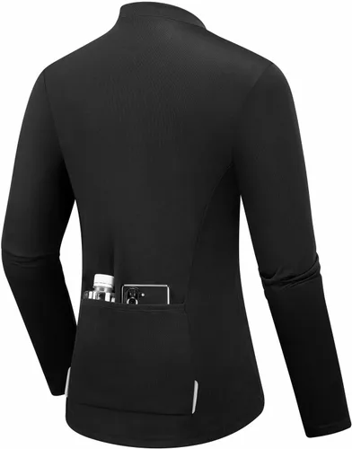 Miniatura 3 de qualidyne Camiseta de ciclismo de manga larga para mujer, con bolsillos traseros, transpirable, de secado rápido