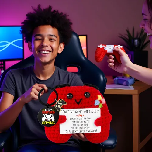 Miniatura 6 de Regalos para jugadores, controlador de juego de ganchillo positivo y llavero inspirador, idea de regalo única para adolescentes, juego de regalo