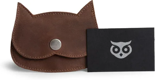 Miniatura 24 de Hide & Drink, Cartera en forma de gato, bolsa para monedas, soporte para dinero, accesorio de viaje, cuero de grano completo, hecho a mano, Negro