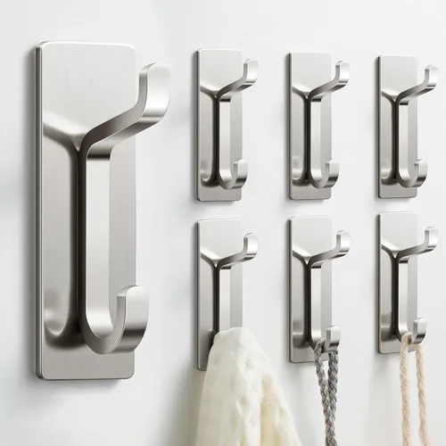 Miniatura 15 de pickpiff Ganchos de pared para abrigo y toalla: 13LB fuerte adhesivo para colgar puerta, níquel cepillado