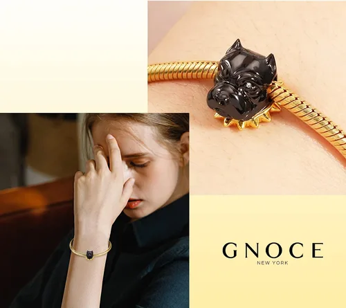 Miniatura 4 de GNOCE Abalorio de plata de ley para perro chapado en negro para pulsera o collar de mascotas para mujeres y niñas