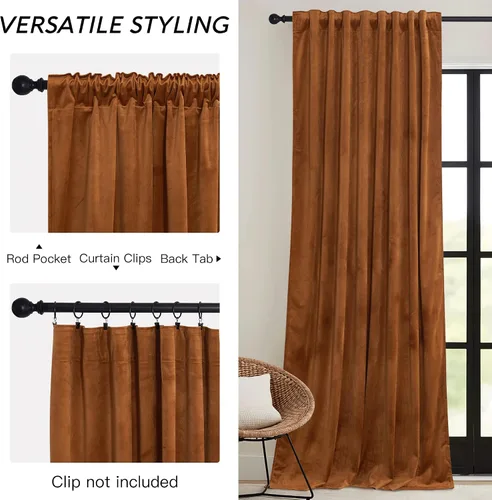 Miniatura 3 de RYB HOME Cortinas de Otoño de Terciopelo Naranja Quemado, Bloqueo de Luz, Aislamiento Térmico, Tratamiento de Ventana de Lujo Terracota, Fondos