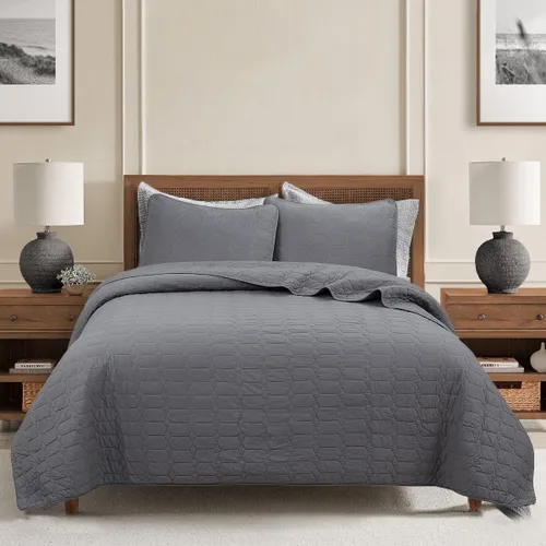 Miniatura 16 de Cozy Line Home Fashions Juego de edredón de ropa de cama de medallón victoriano de algodón 100% blanco sólido matelassé en relieve, colcha ligera