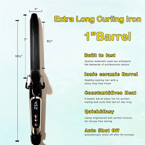 Miniatura 3 de abp - Rizador de 1 pulgada con barril extralargo y revestimiento de cerámica para cabello largo/mediano, pantalla LED con calentamiento instantáneo