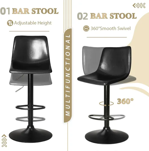 Miniatura 3 de LEMBERI Juego de 2 taburetes de bar, modernos taburetes de bar giratorios ajustables, altura de mostrador con respaldo, sillas de bar tapizadas