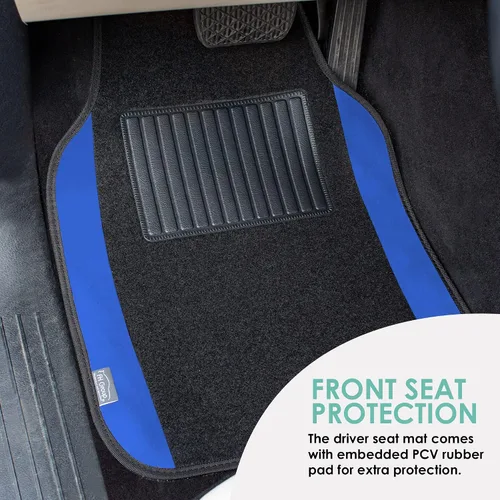 Miniatura 4 de FH Group Alfombrillas Automotrices para Piso – Ajuste Universal Alfombrillas Premium de Alfombra para Automóvil con Almohadilla para Talón del Azul