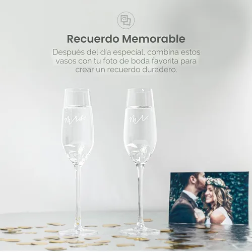 Miniatura 5 de Pearhead Mr. & Mrs. - Juego de copas de champán para el día de la boda, copas de vino altas, idea de regalo para despedida de soltera Juego