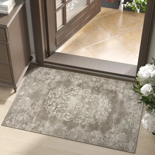 Miniatura 183 de Jinchan Fiora - Alfombra redonda de 8 pies, alfombras vintage con diseño floral envejecido, lavable a máquina, antideslizante, de pelo bajo, Azul