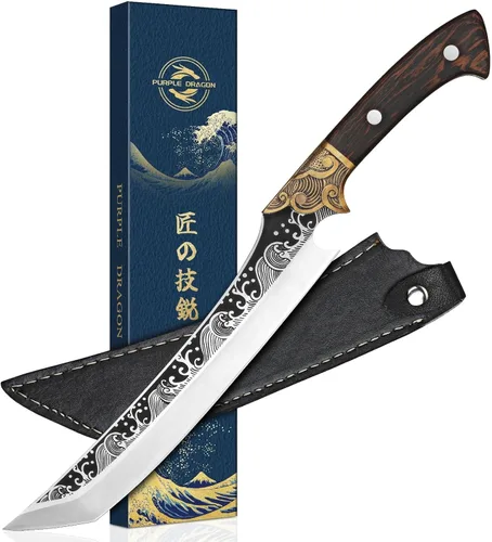 Miniatura 10 de Cuchillo de 7 pulgadas Purple Dragon para deshuesar y filetear, cuchillo de chef forjado a mano, cuchillo de carne y vegetales de tang completo