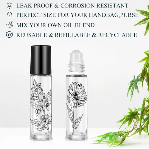 Miniatura 4 de Patelai Paquete de 10 botellas de aceite esencial con rodillo de 0.3 fl oz, botellas de vidrio vacías rellenables, contenedor de perfume con bolas