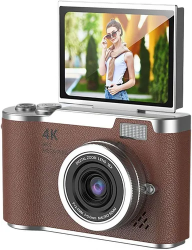 Miniatura 14 de Cámara digital 4K para fotos, cámara retro portátil con pantalla abatible, cámara retro compacta para exteriores (negro, 1 juego)