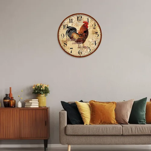 Miniatura 6 de TAHEAT Reloj de pared de gallo rústico de 14 pulgadas, reloj retro silencioso sin tic-tac, fácil de leer, funciona con pilas, relojes de pared