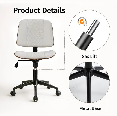 Miniatura 5 de VipDesk Silla pequeña de oficina en casa, silla de escritorio sin brazos con respaldo medio con giro de 360° y ruedas, silla de computadora moderna
