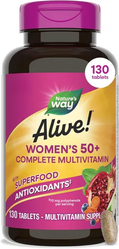 Miniatura 9 de Nature's Way ¡Alive! 50 Plus Tabletas multivitamínicas completas para mujeres, vitamina diaria para mujeres de 50 años, apoya la función saludable