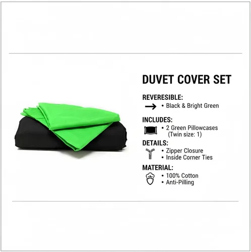 Miniatura 2 de Tache - Juego de funda de edredón reversible de 2 piezas, 100% algodón, color verde lima y negro, tamaño individual