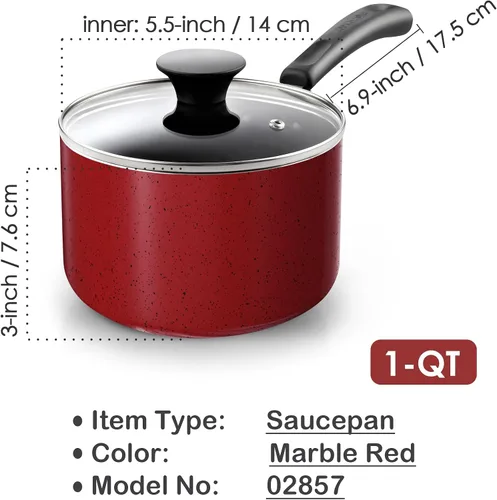 Miniatura 2 de Cook N Home - Sartén antiadherente de 1 cuarto de galón con tapa de vidrio, olla pequeña multiusos antiadherente, olla de cocina de aluminio