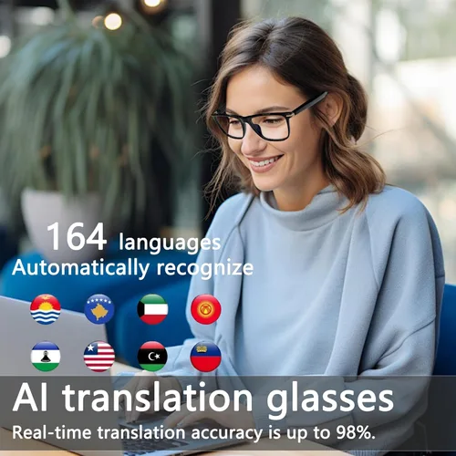 Miniatura 3 de Lentes inteligentes AI, lentes Bluetooth 5.3 para hombres y mujeres, gafas de traducción con 164 idiomas, lente física que cambia