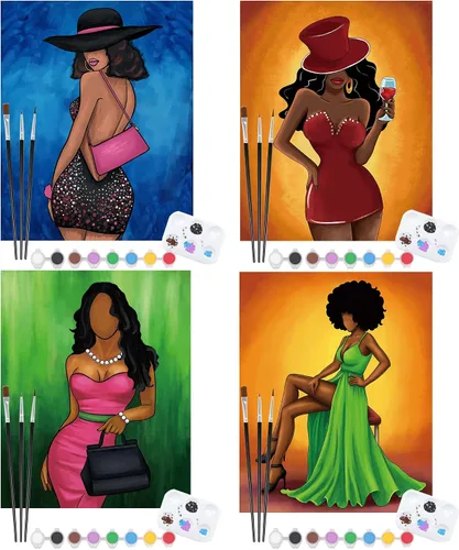 Miniatura 7 de Nuberlic Juego de 4 piezas de 12 x 16 pulgadas, tamaño grande, elegante, para dama, lienzo predibujado para pintar para adultos, regalo de cumpleaños