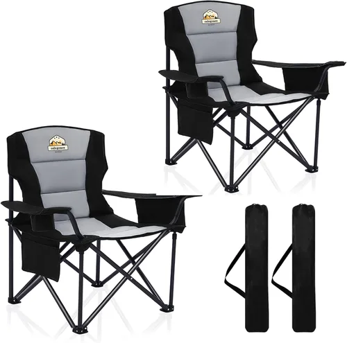 Sillas de campamento de gran tamaño, paquete de 2 – Silla de campamento plegable resistente de 450 libras, sillas plegables para exteriores anchas y