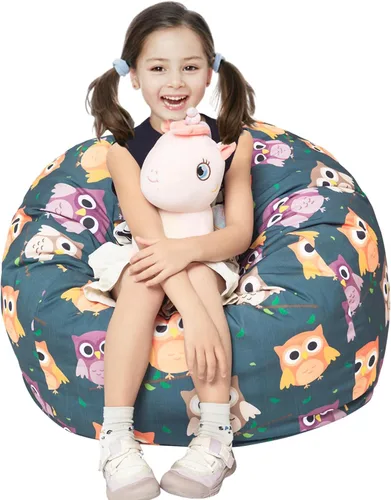 Miniatura 17 de LOLOMLO Funda para puf de almacenamiento de animales de peluche, para niños, mantas, toallas, puf (solo funda), sofá de lona con cremallera YKK