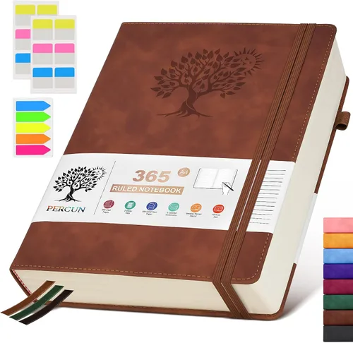 Miniatura 16 de PERCUN Cuaderno de diario rayado B5 – Diarios grandes de cuero de 365 páginas para escritura de mujeres y hombres, cuaderno de tapa dura con páginas