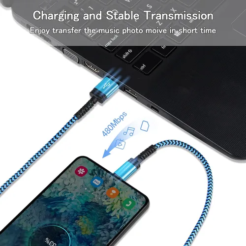 Miniatura 4 de Cable USB C de carga rápida, paquete de 2 cables tipo C de 3 pies, cable trenzado de teléfono Android para Samsung Galaxy A32 A15 5G A17 A16 A56 A35