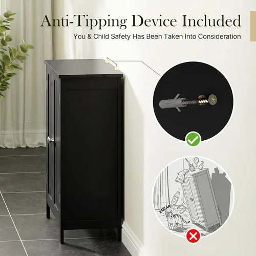 Miniatura 8 de SUPER DEAL Armario de almacenamiento moderno para el suelo del baño con estante ajustable y doble puerta a prueba de óxido, para sala de estar