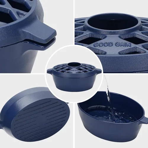 Miniatura 7 de G Good Gain Vaporizador de estufa de leña, humidificador de chimenea, humidificador de hierro fundido para estufa, acabado azul mate, resistente a