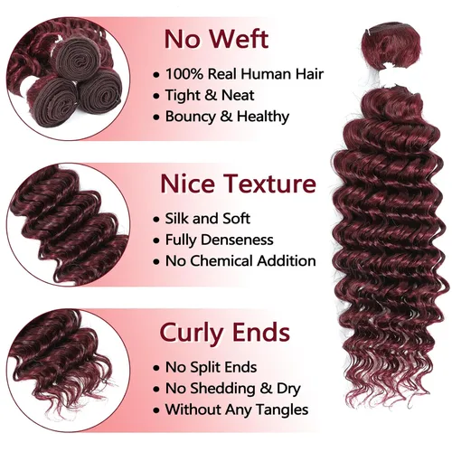 Miniatura 2 de Paquete de cabello humano virgen brasileño de 12 pulgadas, color borgoña 99j, extensiones de cabello humano virgen brasileño para mujeres
