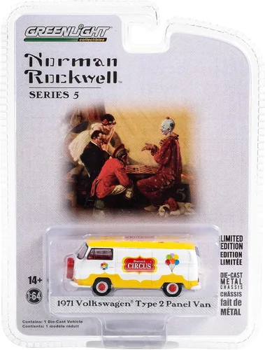 1971 Tipo 2 Panel Van Amarillo y Blanco con Interior Rojo Percevel Circus Norman Rockwell Series 5 1/64 Modelo de Coche Fundido a Presión por
