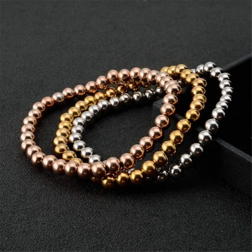Miniatura 4 de Pulsera elástica de cuentas de acero inoxidable